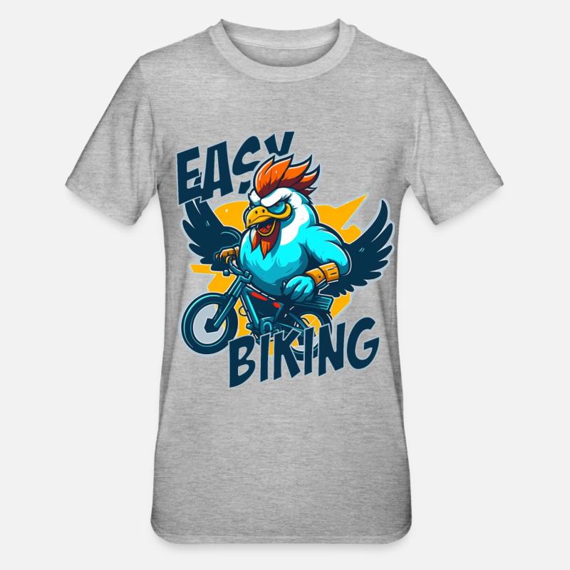 Coq avec vélo et lettrage - T-shirt polycoton Unisexe - gris chiné