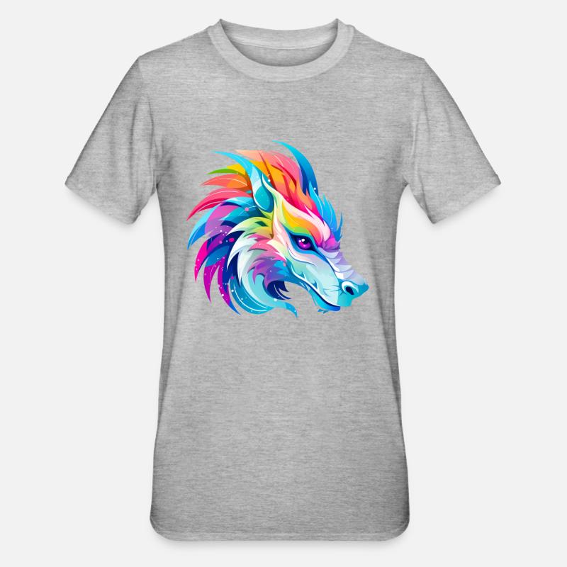 Rainbow Dragon Head - Unisex Polycotton T-Shirt - heather grey