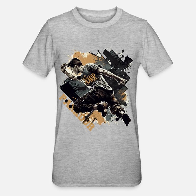 Coureurs de parkour avec lettrage - T-shirt polycoton Unisexe - gris chiné