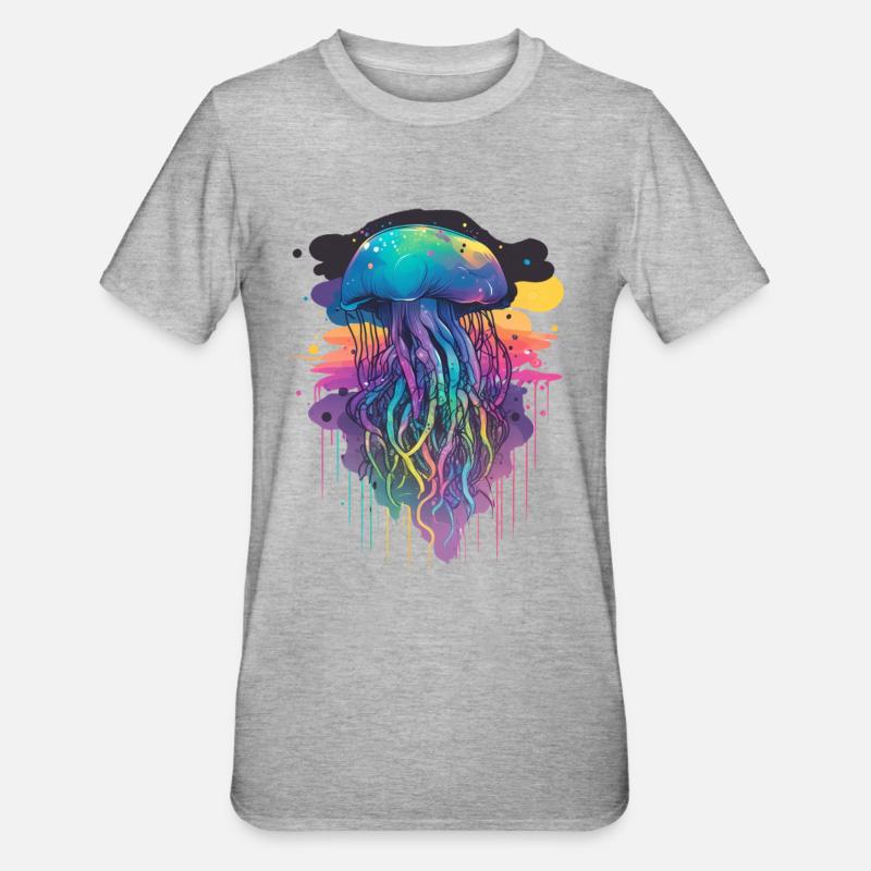 Grosse bunte Qualle - Unisex Polycotton T-Shirt - Grau meliert