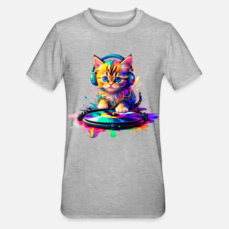 Chaton DJ - Arc-en-ciel 2 - T-shirt polycoton Unisexe - gris chiné