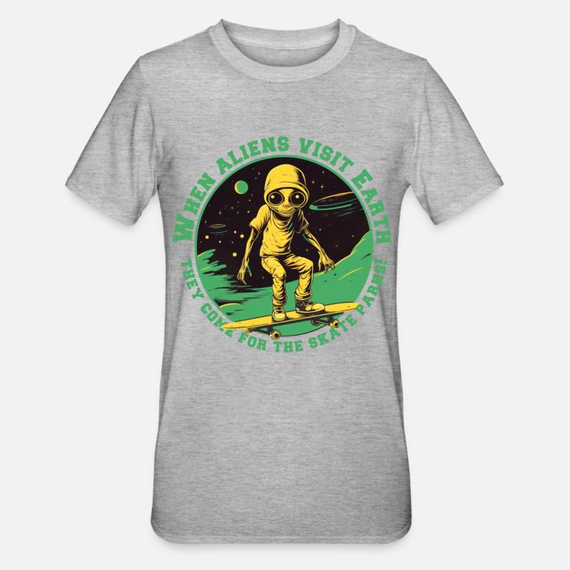 Skaterals dans l’espace avec lettrage - T-shirt polycoton Unisexe - gris chiné