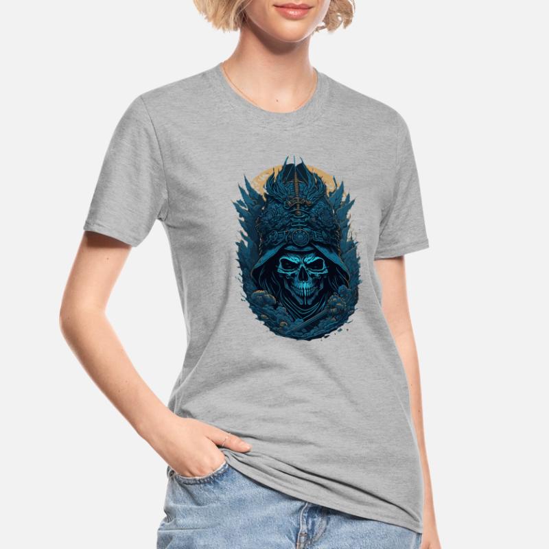 Blauer Samurai Skelett Schädel - Blauer Samurai Schädel Unisex Polycotton T-Shirt