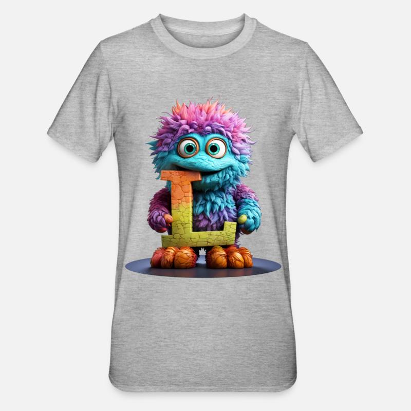 Regenbogenmonster mit Buchstabe L - Unisex Polycotton T-Shirt - Grau meliert