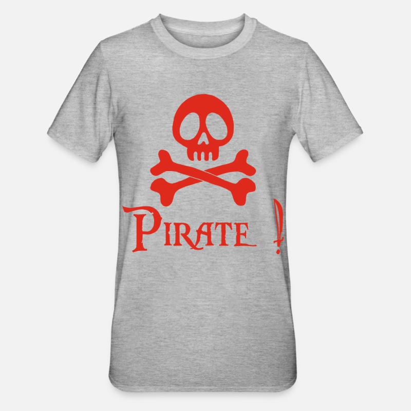 Pirat! (rot) - Unisex Polycotton T-Shirt - Grau meliert