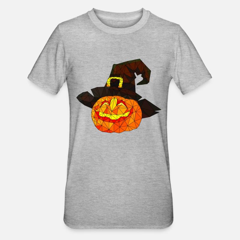 Polygonal Halloween Citrouille Triangulaire Poly Art - T-shirt polycoton Unisexe - gris chiné