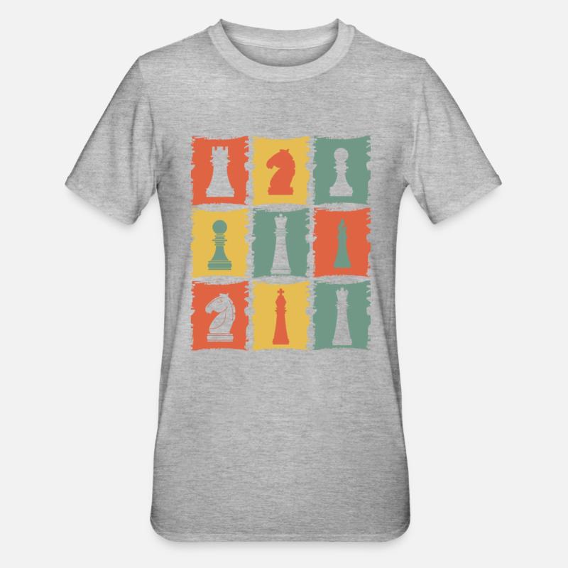 Pièces d’échecs Rétro - T-shirt polycoton Unisexe - gris chiné