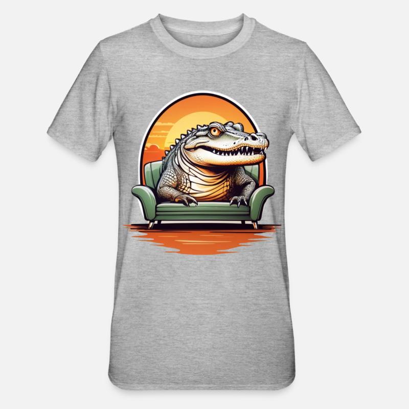 Alligator on sofa - Unisex Polycotton T-Shirt - heather grey