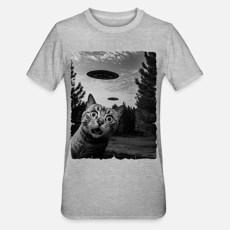 Chat Austerrestrial Invasion Uap Bizarre - T-shirt polycoton Unisexe - gris chiné
