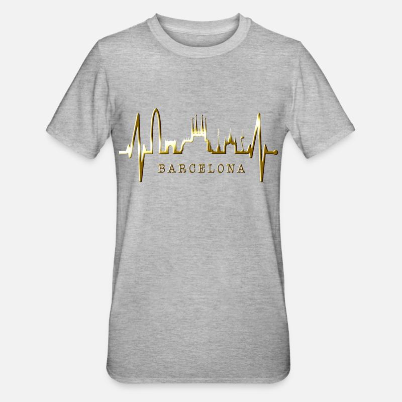Barcelone Skyline Espagne Heartbeat Fan Barcelone - T-shirt polycoton Unisexe - gris chiné