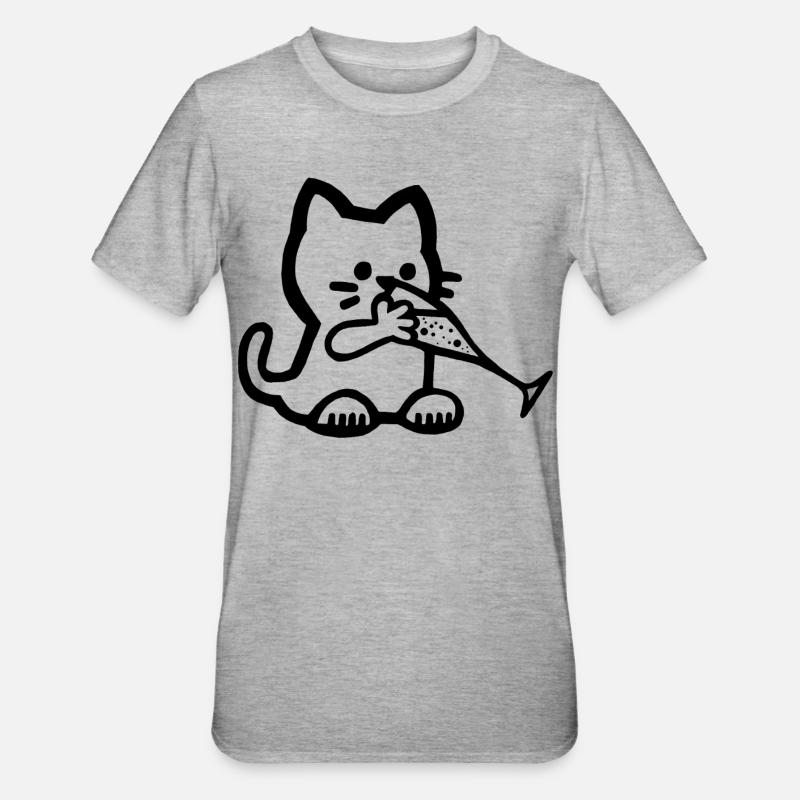 Das Kätzchen hat Durst - Unisex Polycotton T-Shirt - Grau meliert