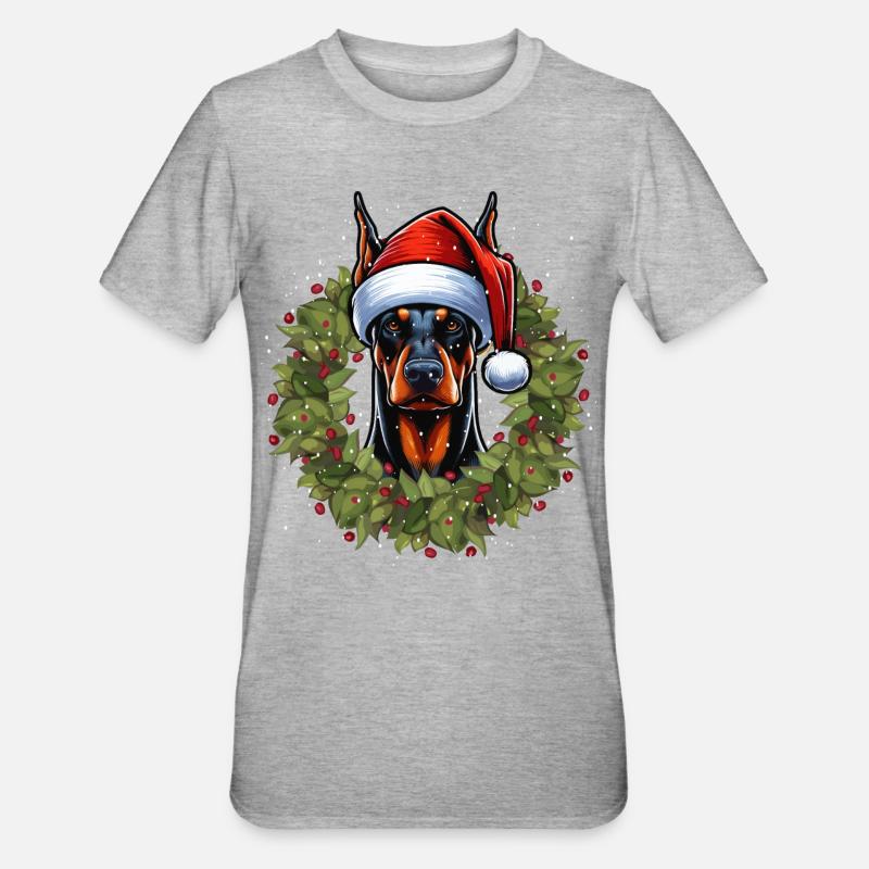 Conception de chapeau de Noël Doberman - T-shirt polycoton Unisexe - gris chiné