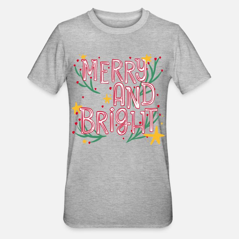 Merry and Bright Festive Script - T-shirt polycoton Unisexe - gris chiné