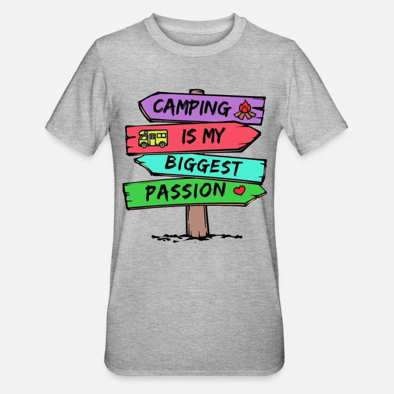 Camping Statement Wohnwagen Camper Urlaub Wanderer - Unisex Polycotton T-Shirt - Grau meliert
