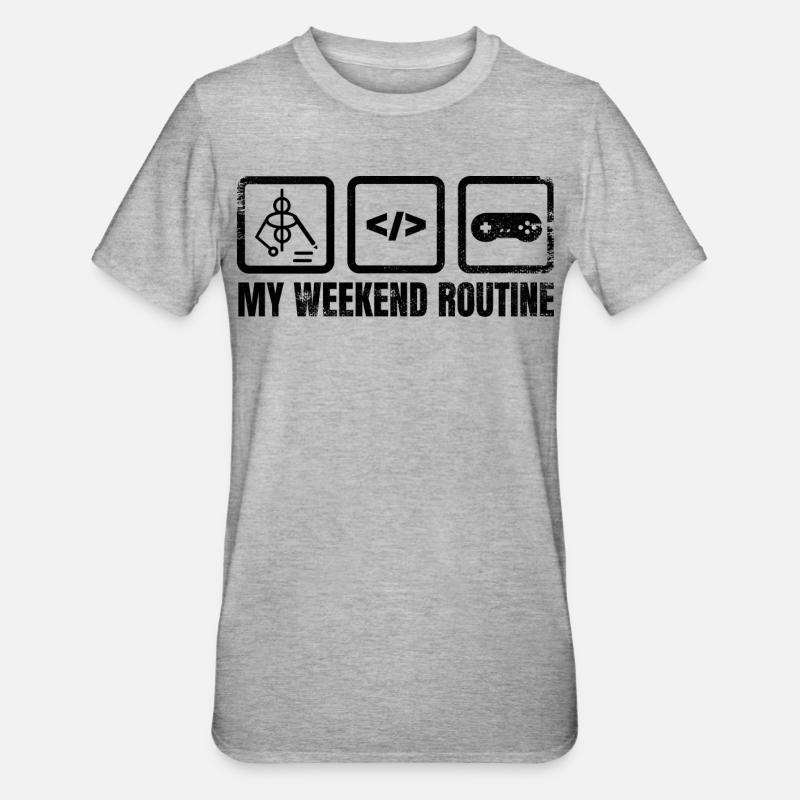 Game Designer Wochenendroutine - Unisex Polycotton T-Shirt - Grau meliert