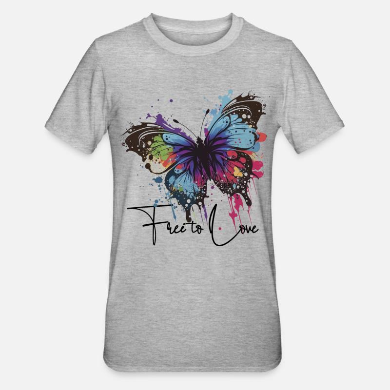Rainbow Butterfly Splash libre d’aimer - T-shirt polycoton Unisexe - gris chiné