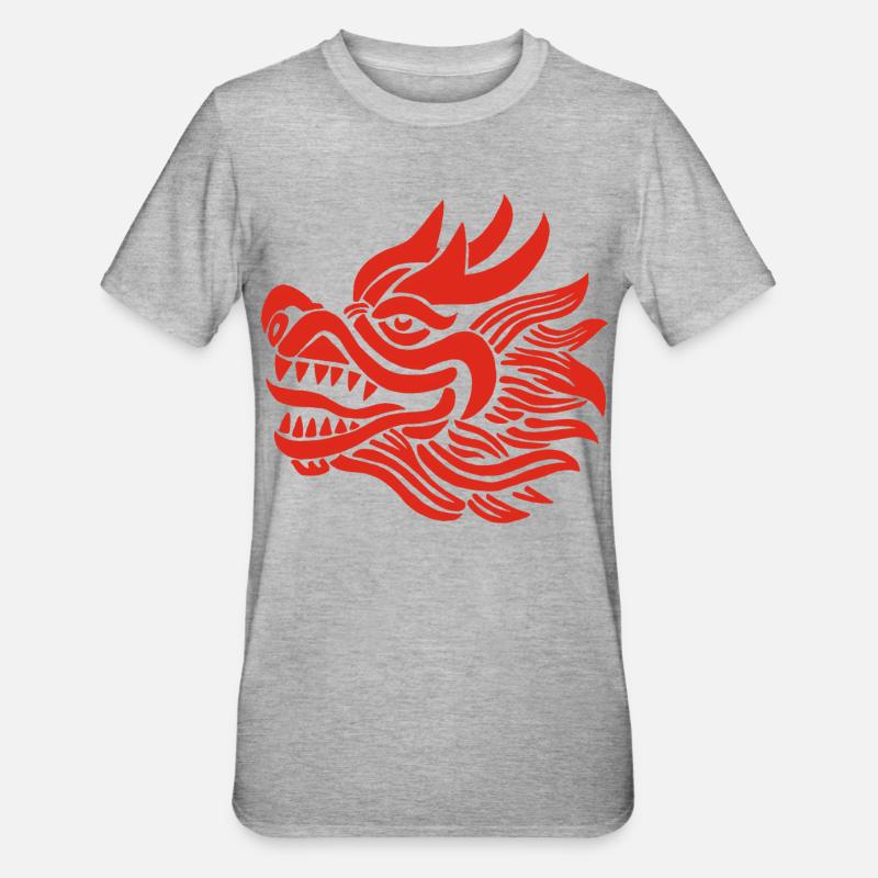 Tête de dragon chinois (rouge) - T-shirt polycoton Unisexe - gris chiné