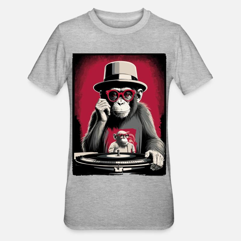 Affen DJ - Unisex Polycotton T-Shirt - Grau meliert