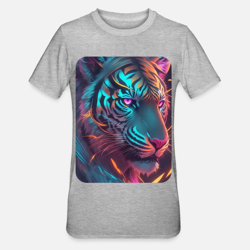 Néon Tiger Thème Lucid - T-shirt polycoton Unisexe - gris chiné