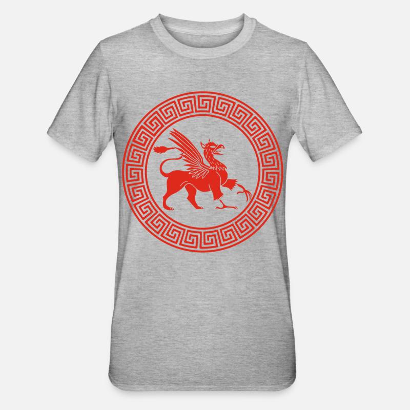 Griechisches rotes Greifsymbol - Unisex Polycotton T-Shirt - Grau meliert