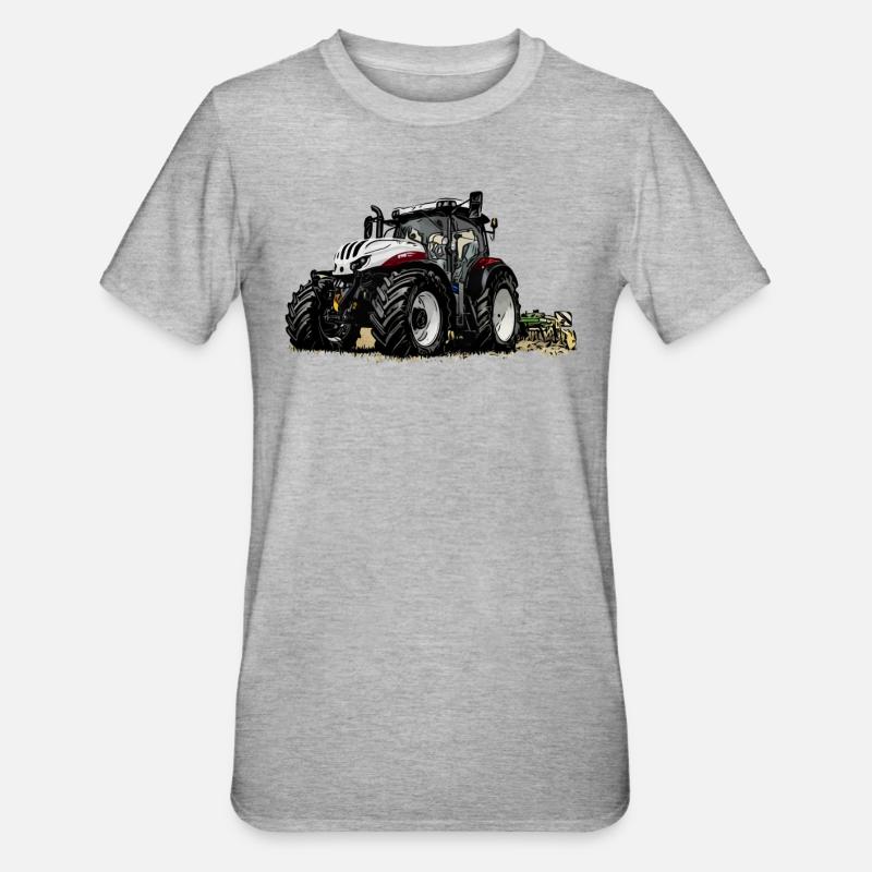 Traktor Steyr 6145 bei der Arbeit - Unisex Polycotton T-Shirt - Grau meliert