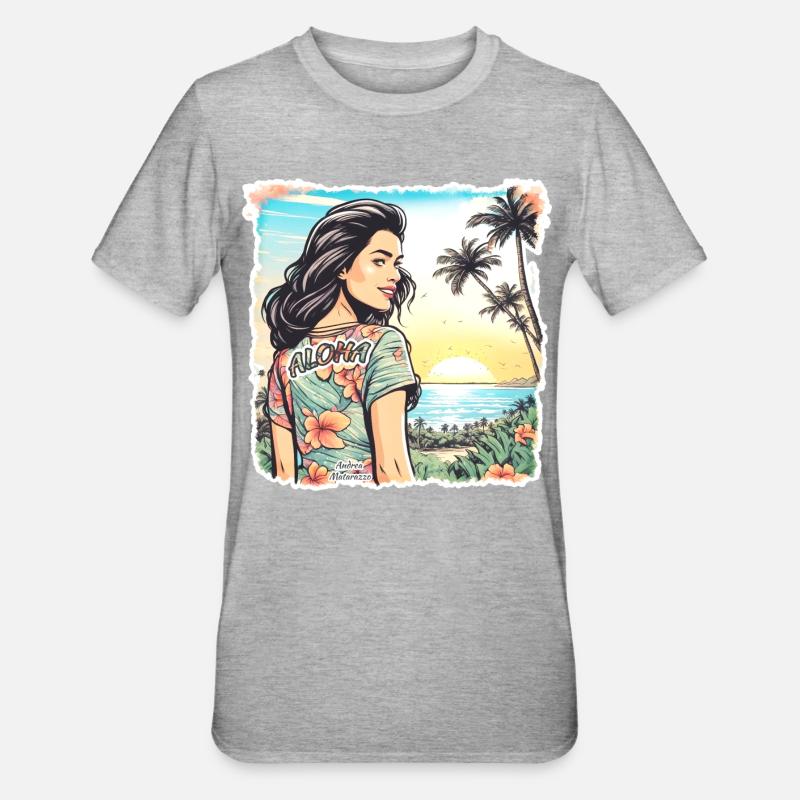 Aloha Mädchen - Unisex Polycotton T-Shirt - Grau meliert