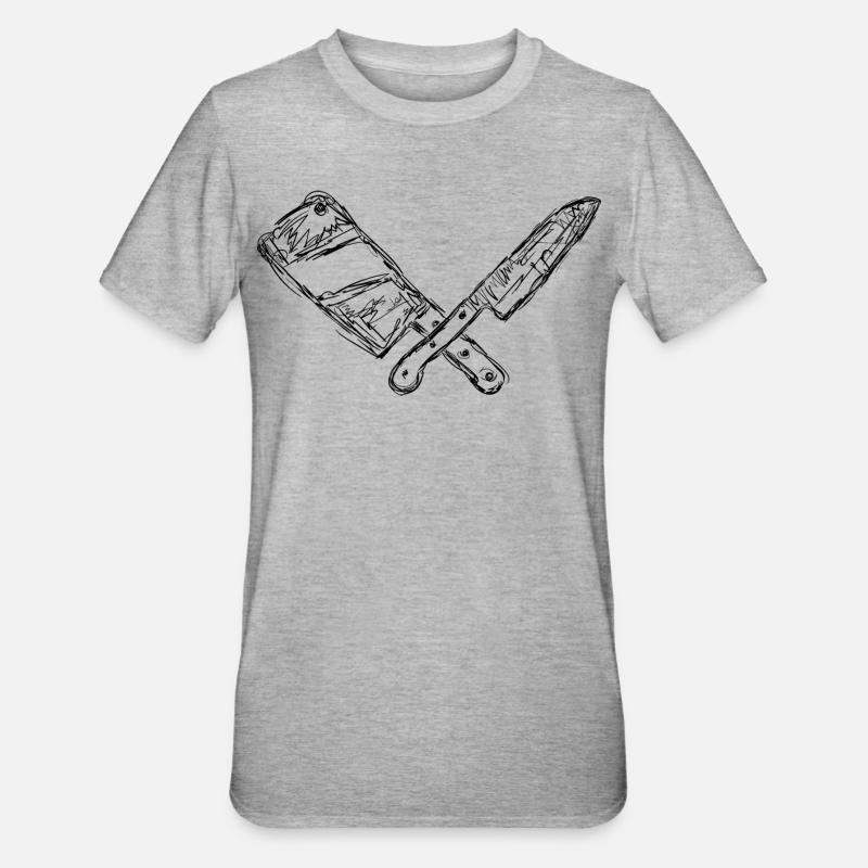 Messer und Hackbeil Zeichnung - Unisex Polycotton T-Shirt - Grau meliert