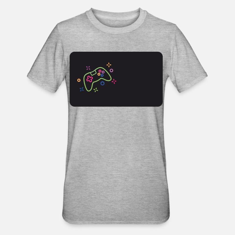 Bunter Spielecontroller auf schwarzem Hintergrund - Unisex Polycotton T-Shirt - Grau meliert