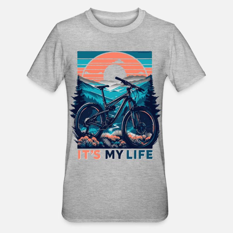 VTT coucher de soleil aventure design - T-shirt polycoton Unisexe - gris chiné