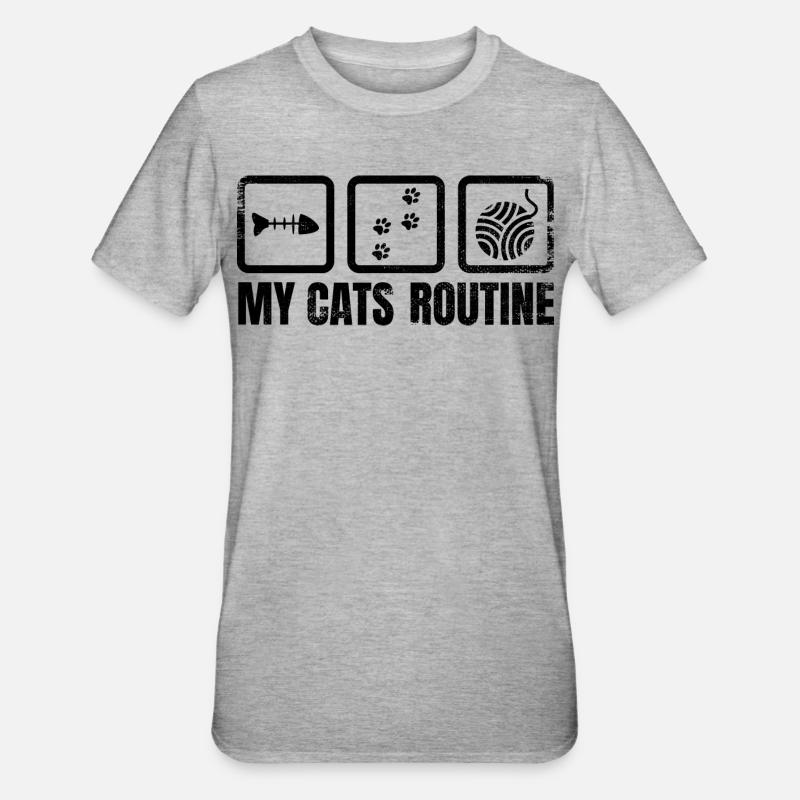 Routine quotidienne du chat - T-shirt polycoton Unisexe - gris chiné