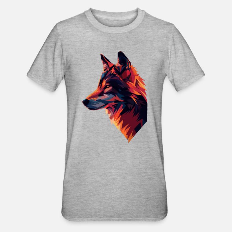 Bunte Wolfsillustration - Unisex Polycotton T-Shirt - Grau meliert