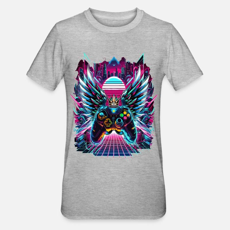 Synthwave Sunset Gamer Controller - Unisex Polycotton T-Shirt - Grau meliert