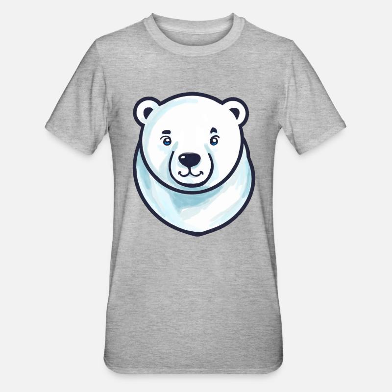 Eisbär-Kopf (Comic) - Unisex Polycotton T-Shirt - Grau meliert