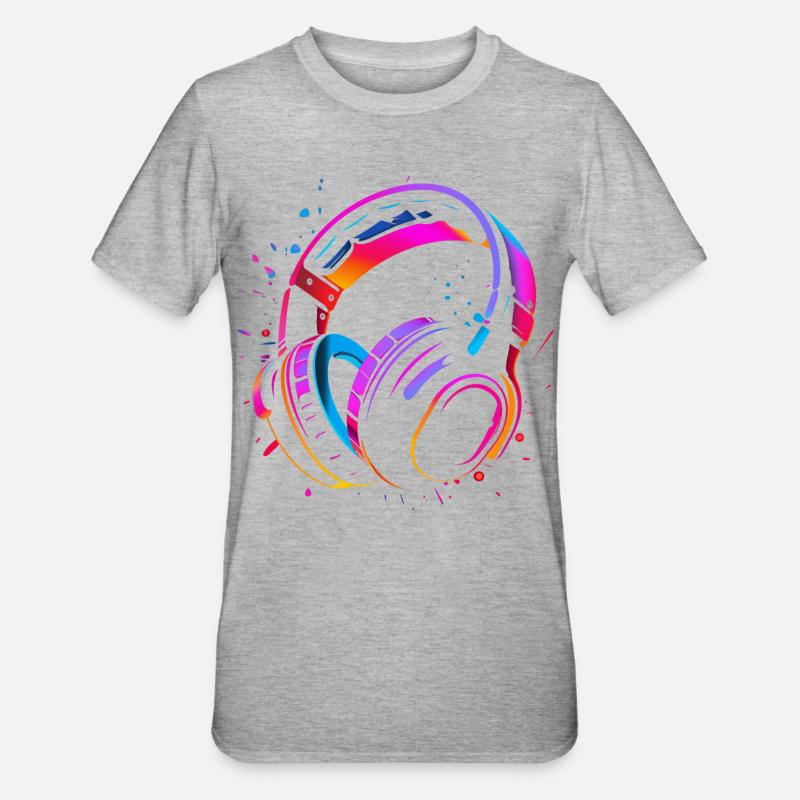 90er Kopfhörer Retrowave - Unisex Polycotton T-Shirt - Grau meliert
