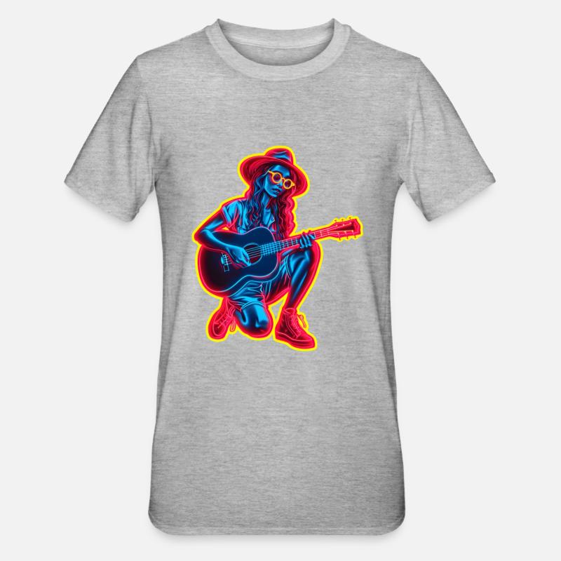 Retro Guitaristin - Unisex Polycotton T-Shirt - Grau meliert