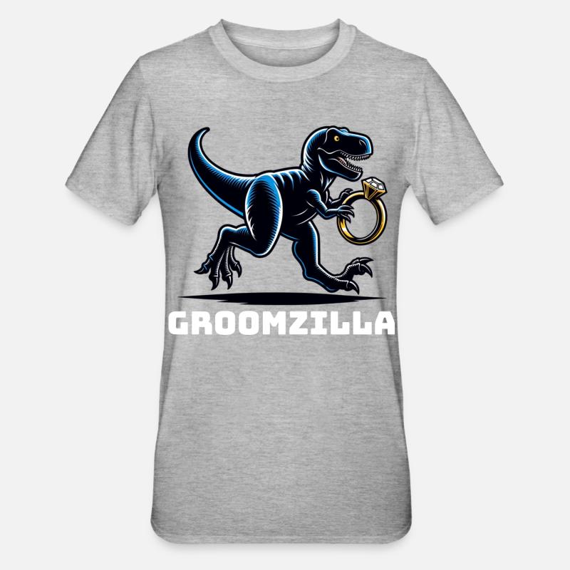 Groomzilla Dinosaur Ring Funny Wedding - Unisex Polycotton T-Shirt - heather grey