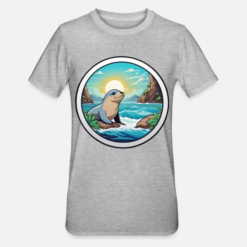 Petit phoque sur la côte - T-shirt polycoton Unisexe - gris chiné