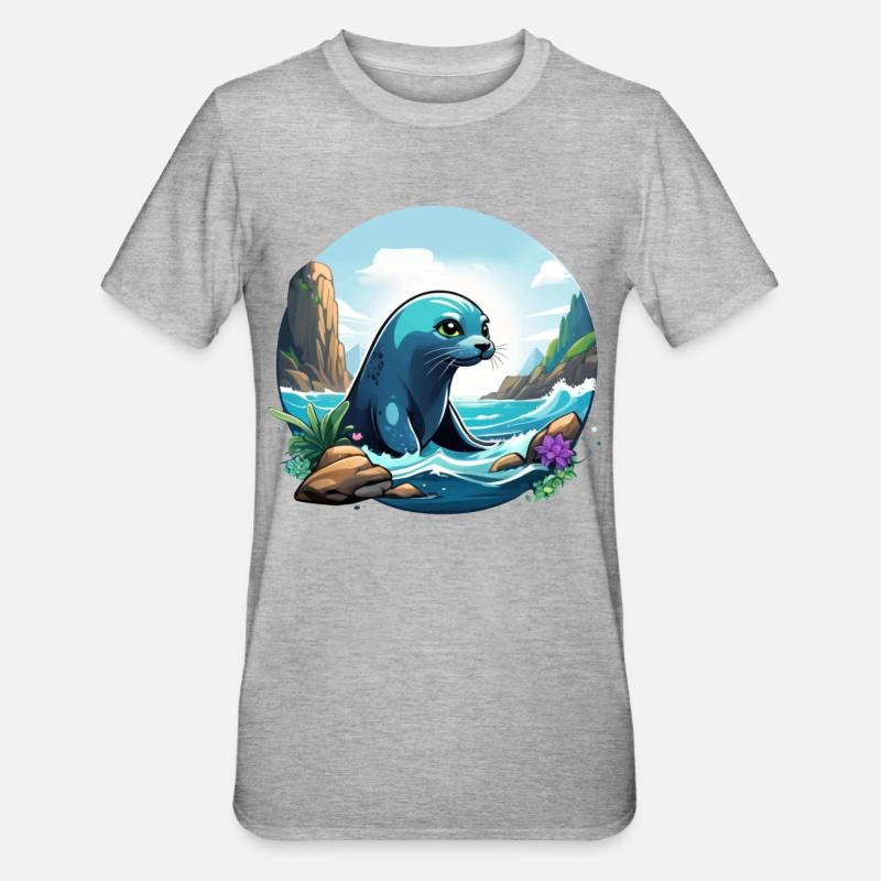 Robbe an der Küste - Unisex Polycotton T-Shirt - Grau meliert