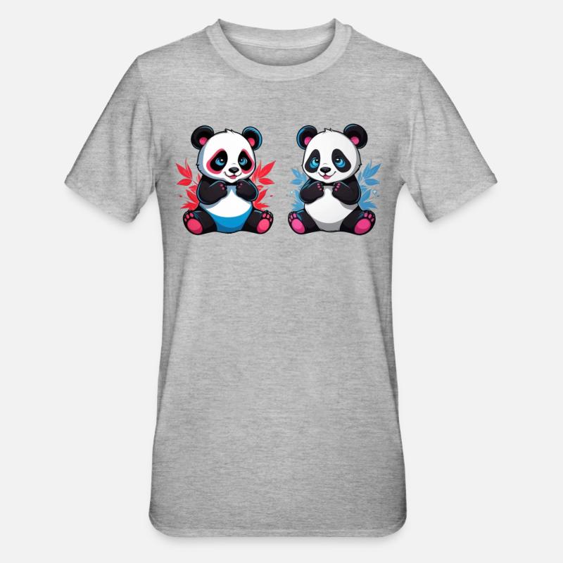 2 Panda Geschwister - Unisex Polycotton T-Shirt - Grau meliert