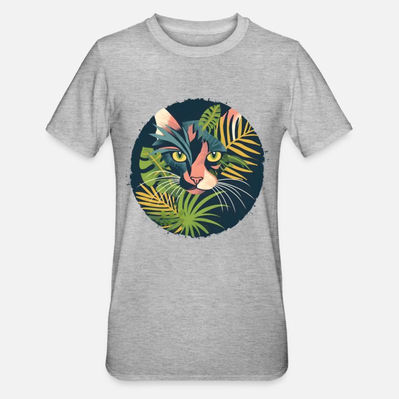 Illustration einer Katze - Unisex Polycotton T-Shirt - Grau meliert