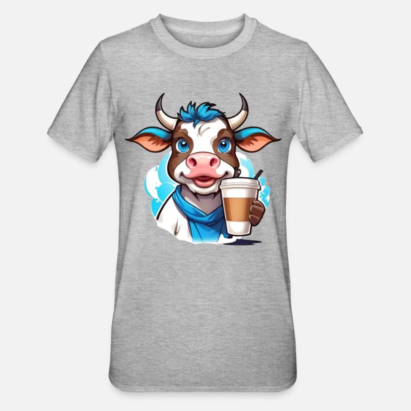 Vache à café - T-shirt polycoton Unisexe - gris chiné