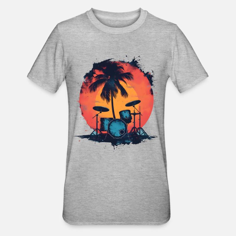 Drumkit Zeichnung - Unisex Polycotton T-Shirt - Grau meliert