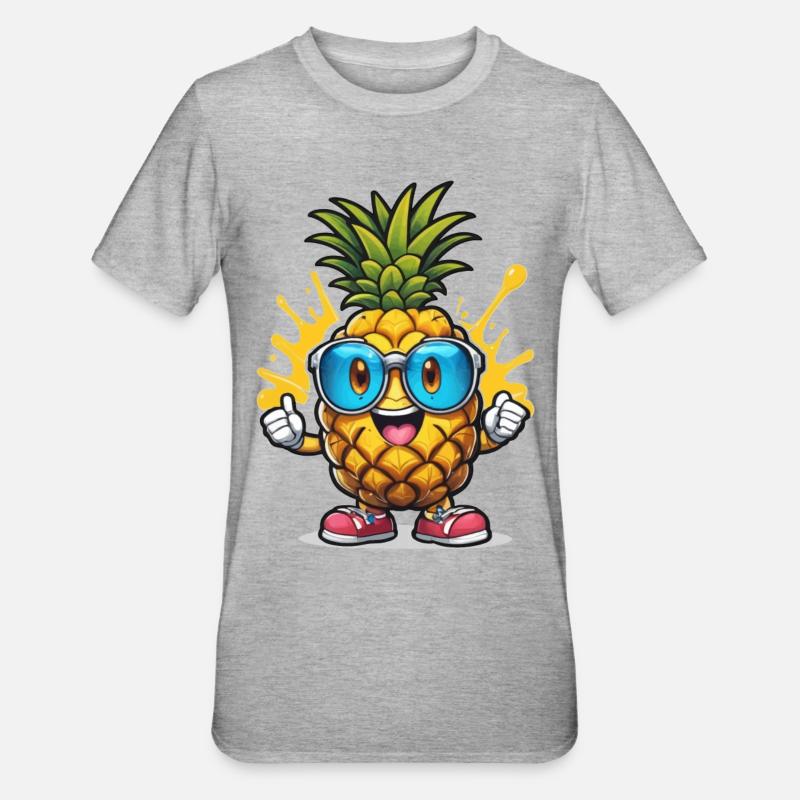 Drôle d’ananas avec des lunettes - T-shirt polycoton Unisexe - gris chiné