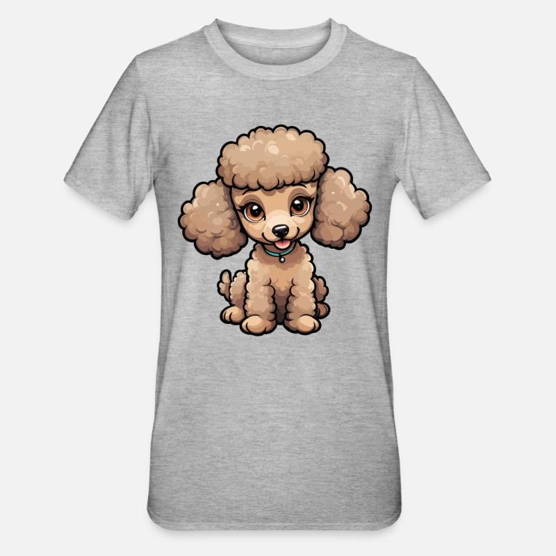 Caniche mignon en beige - T-shirt polycoton Unisexe - gris chiné