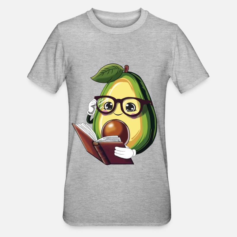 Avocado liest ein Buch – Bücherwurm - Unisex Polycotton T-Shirt - Grau meliert