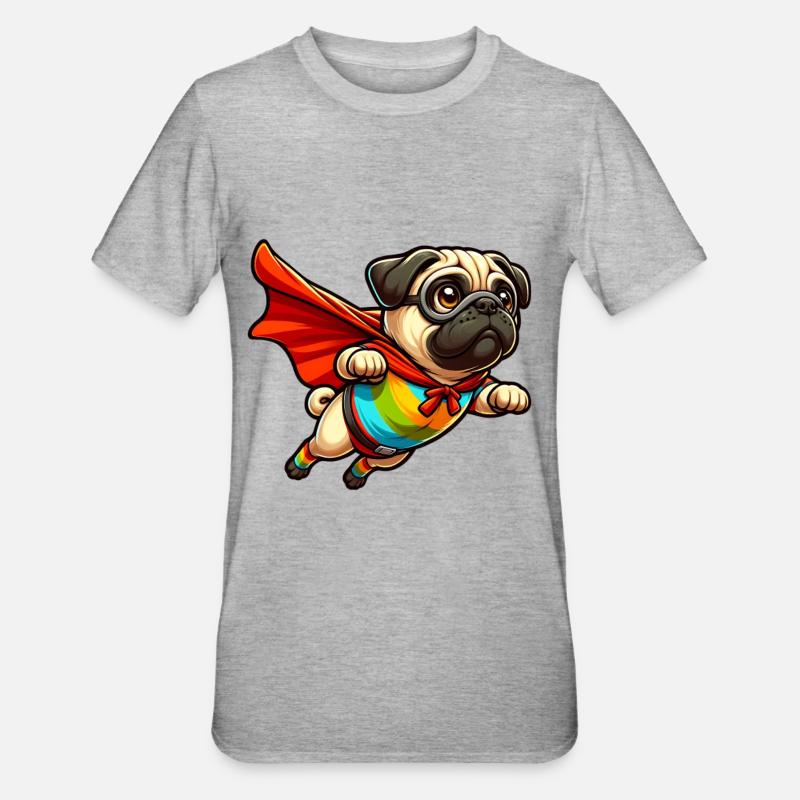 Superhelden-Mops - Unisex Polycotton T-Shirt - Grau meliert