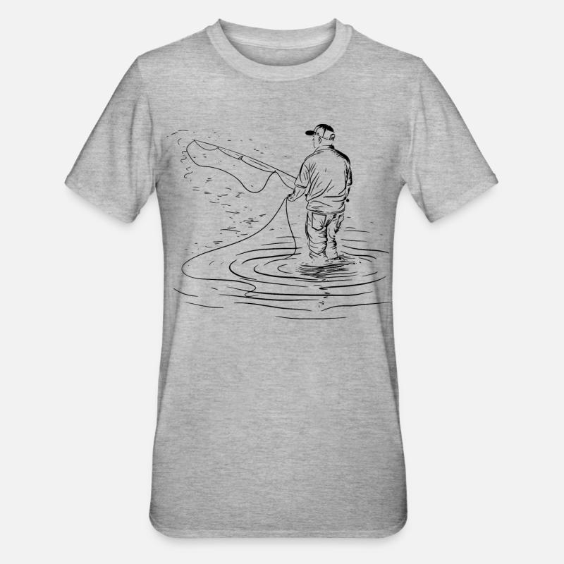 Dessin de pêche - T-shirt polycoton Unisexe - gris chiné