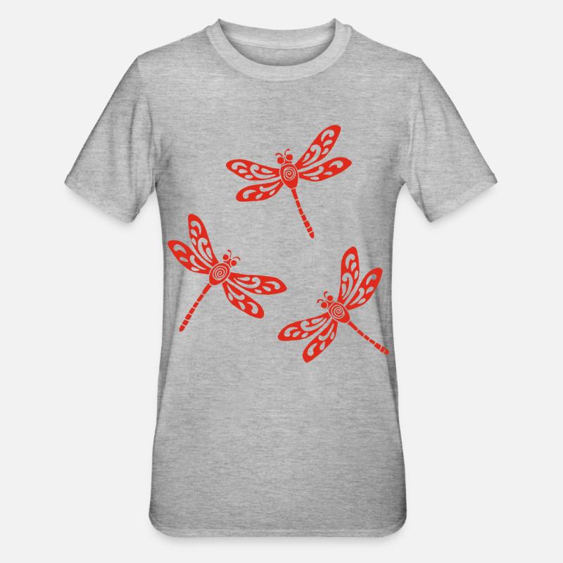 trio de libellules rouges - T-shirt polycoton Unisexe - gris chiné