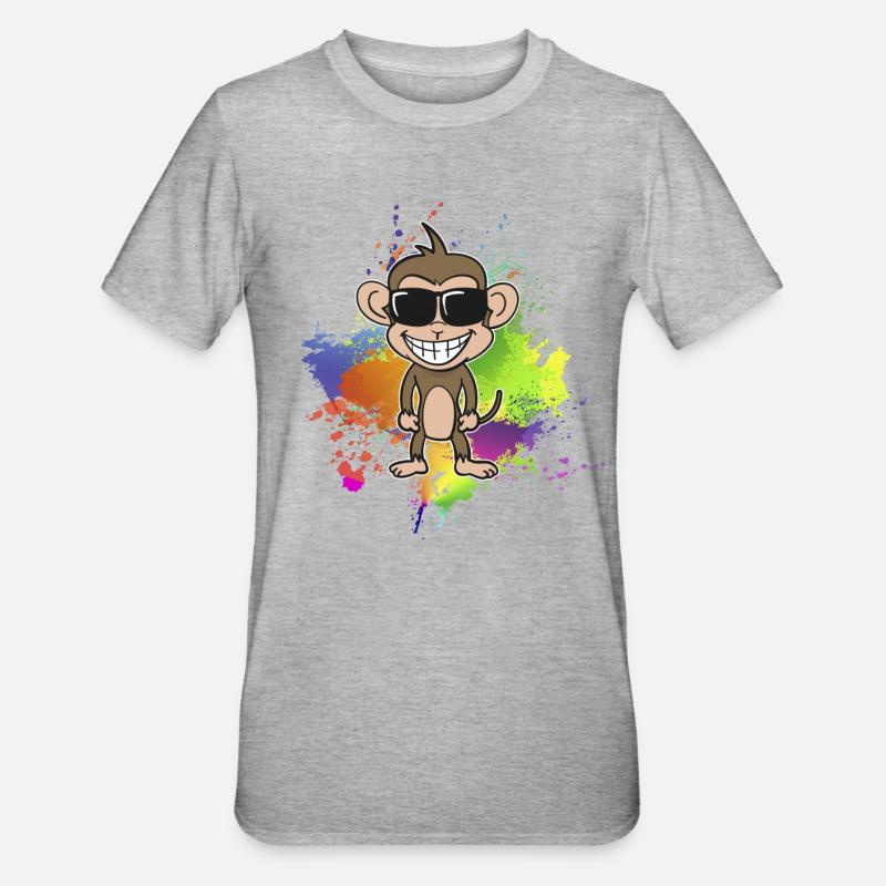 Bunter-Sommer-Affe - Unisex Polycotton T-Shirt - Grau meliert
