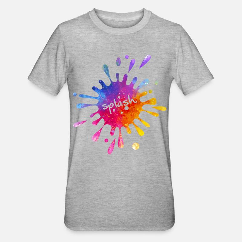 Splash - bunter Farbklecks - Unisex Polycotton T-Shirt - Grau meliert